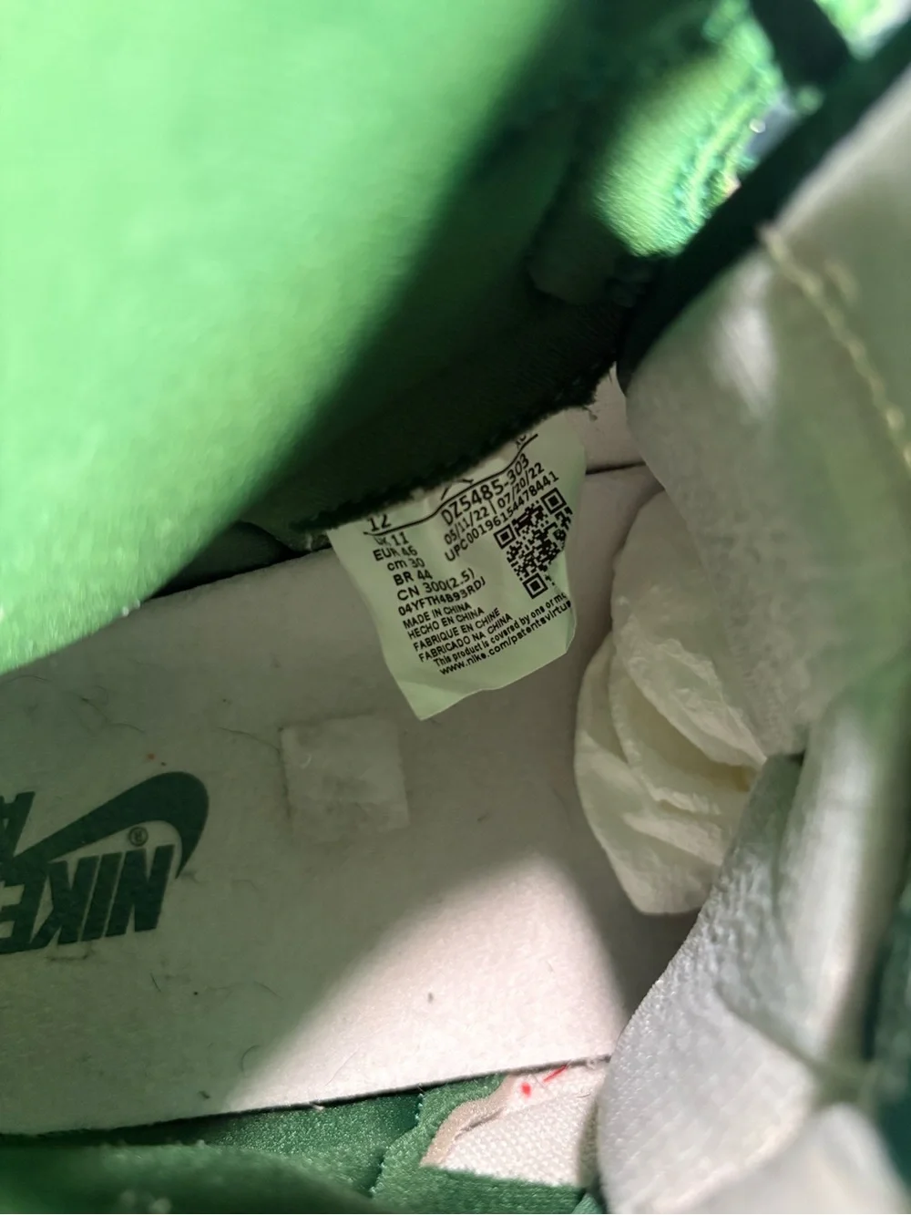 Nike Air Jordan 1 Retro High OG Gorge Green/White Leather DZ5485-303 2022
